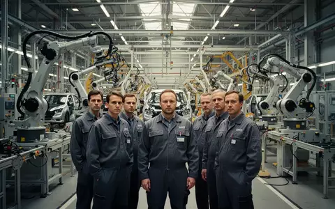 Arbeiter in einer modernen Automobilfabrik vor dem Hintergrund von Produktionsanlagen. - Foto: über boerse-global.de