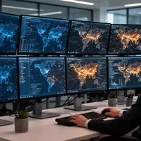 Ein Analyst in einem modernen Cyber-Sicherheitszentrum überwacht komplexe Netzwerkdaten auf mehreren Bildschirmen. - Foto: über boerse-global.de