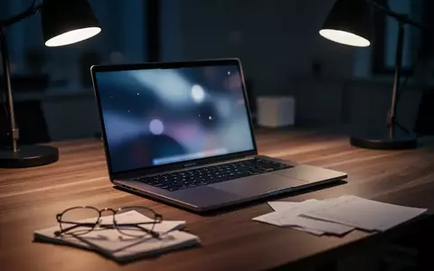 Ein moderner, schwach beleuchteter Arbeitsplatz mit einem Laptop auf einem Schreibtisch bei Nacht. - Foto: über boerse-global.de