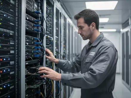 Ein IT-Techniker arbeitet in einem modernen Rechenzentrum an Server-Racks. - Foto: über boerse-global.de