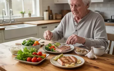 Eine ältere Person bereitet in einer hellen Küche eine gesunde Mahlzeit mit frischen Lebensmitteln zu. - Foto: über boerse-global.de