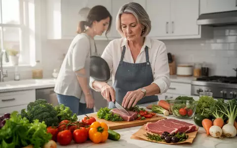 Eine Frau bereitet in einer hellen, modernen Küche eine gesunde, proteinreiche Mahlzeit mit frischen Zutaten zu. - Foto: über boerse-global.de