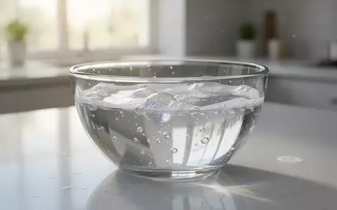 Nahaufnahme einer Glasschale mit Wasser und schimmernden Seifenblasen in einer hellen, modernen Küche. - Foto: über boerse-global.de