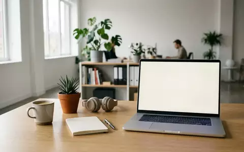 Ein moderner Arbeitsplatz mit einem Laptop, auf dessen Bildschirm eine leere digitale Arbeitsfläche zu sehen ist. - Foto: über boerse-global.de
