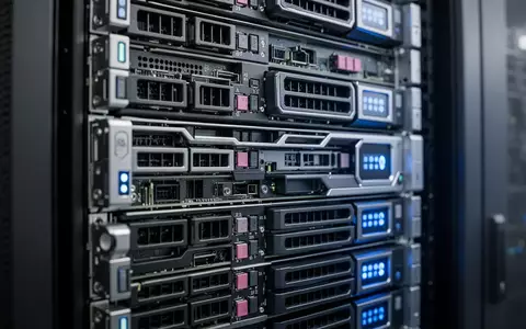 Ein modernes Hochleistungsserver-Rack in einem Rechenzentrum mit detaillierter Hardware und blauen Status-LEDs. - Foto: über boerse-global.de