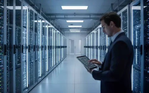 Ein modernes, hochmodernes Rechenzentrum in Europa mit langen Reihen beleuchteter Server-Racks in einer sauberen Industriehalle. - Foto: über boerse-global.de