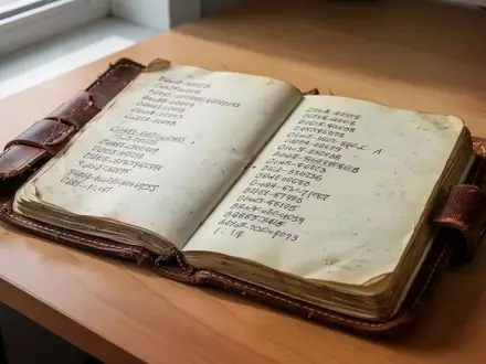 Ein offenes Notizbuch mit handgeschriebenen Passwörtern liegt auf einem Holztisch bei natürlichem Tageslicht. - Foto: über boerse-global.de