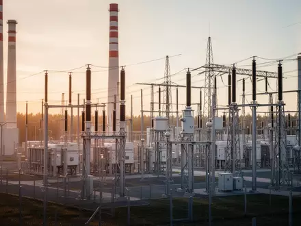 Moderne Energieanlagen und industrielle Infrastruktur auf einem Firmengelände bei Sonnenuntergang. - Foto: über boerse-global.de