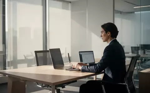 Eine Person arbeitet an einem Laptop in einem modernen, hellen Bürogebäude. - Foto: über boerse-global.de