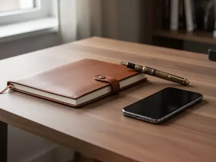 Ein leerer Schreibtisch mit einem Notizbuch und einem Smartphone als Symbol für digitale Vorsorge und Nachlassplanung. - Foto: über boerse-global.de