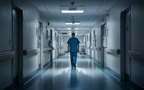 Ein einsamer Mitarbeiter geht einen sterilen Krankenhausflur entlang, was die Atmosphäre der Verunsicherung im Gesundheitswesen widerspiegelt. - Foto: über boerse-global.de