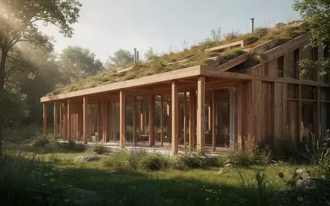 Ein modernes, nachhaltiges Architekturprojekt mit Holzfassade, Dachbegrünung und neu gepflanzten Bäumen in der Außenanlage. - Foto: über boerse-global.de