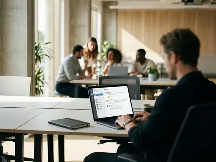 Ein moderner, sonnendurchfluteter Büroraum, in dem Mitarbeiter an Laptops arbeiten und kollaborieren. - Foto: über boerse-global.de
