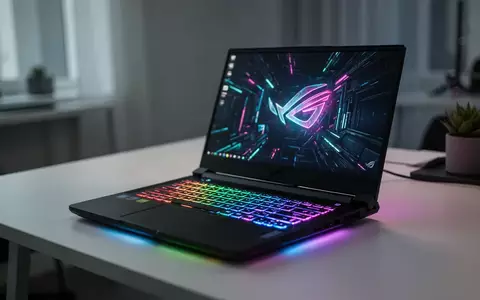 Ein aufgeklappter Gaming-Laptop mit beleuchteter Tastatur auf einem modernen Schreibtisch in einer professionellen Umgebung. - Foto: über boerse-global.de