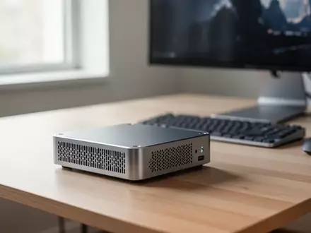 Ein kompakter Mini-PC auf einem minimalistischen Schreibtisch in einer modernen Büroumgebung. - Foto: über boerse-global.de