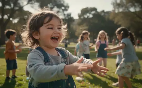 Ein Kind spielt lachend in einem sonnigen Park gemeinsam mit anderen Kindern, während es unbeschwerte Momente erlebt. - Foto: über boerse-global.de