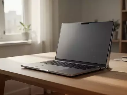 Ein modernes, hochwertiges Laptop auf einem minimalistischen Holztisch in einem hellen Büro. - Foto: über boerse-global.de
