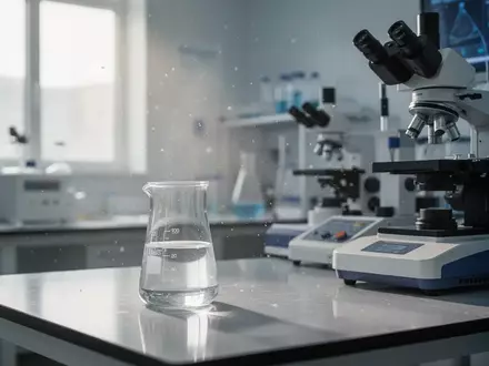 Ein steriles, modernes biomedizinisches Labor mit wissenschaftlichen Geräten und einem Glasbecher auf einem Labortisch. - Foto: über boerse-global.de