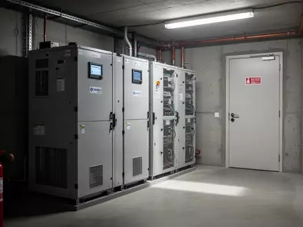 Ein Batteriespeichersystem in einem separaten Technikraum mit Brandschutztür. - Foto: über boerse-global.de