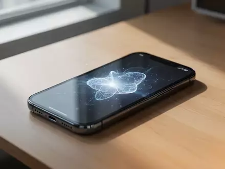 Ein modernes Smartphone auf einem minimalistischen Schreibtisch mit einem subtilen, leuchtenden Lichteffekt auf dem Display. - Foto: über boerse-global.de
