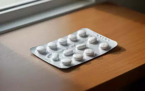 Ein ungekennzeichneter Blister mit Tabletten liegt auf einem Holztisch bei natürlichem Licht. - Foto: über boerse-global.de