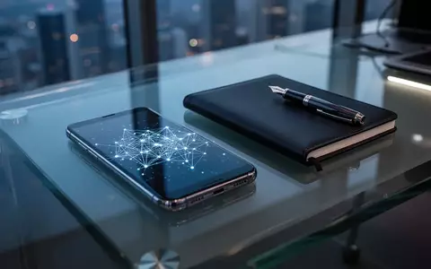 Ein modernes Büro-Setting mit einem Smartphone, das ein abstraktes digitales Netzwerk anzeigt, auf einem minimalistischen Schreibtisch. - Foto: über boerse-global.de