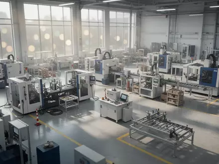 Moderne industrielle Fertigungsanlage mit hochwertigen Maschinen in einer hellen Werkshalle. - Foto: über boerse-global.de