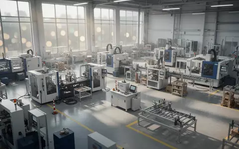 Moderne industrielle Fertigungsanlage mit hochwertigen Maschinen in einer hellen Werkshalle. - Foto: über boerse-global.de