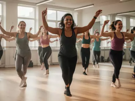 Eine Gruppe von Frauen bei einem strukturierten Tanzkurs in einem hellen, modernen Sportstudio. - Foto: über boerse-global.de