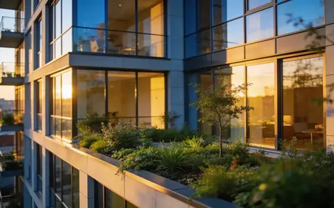 Modernes Wohngebäude bei Sonnenuntergang mit Glasfassade und architektonischem Fokus auf hochwertigen Immobilienbau. - Foto: über boerse-global.de