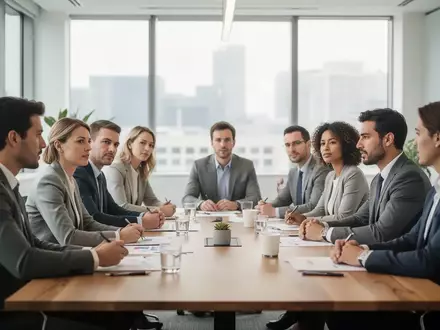 Mitarbeiter in einem modernen Büro bei einer interaktiven Schulungssituation an einem Konferenztisch. - Foto: über boerse-global.de