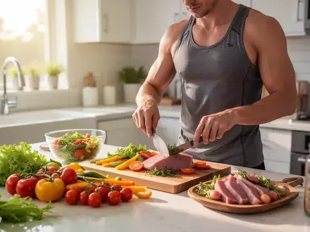 Eine Person bereitet in einer hellen, modernen Küche eine gesunde Mahlzeit mit frischem Gemüse und Proteinen zu. - Foto: über boerse-global.de