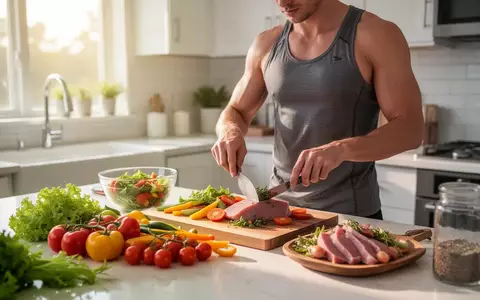 Eine Person bereitet in einer hellen, modernen Küche eine gesunde Mahlzeit mit frischem Gemüse und Proteinen zu. - Foto: über boerse-global.de