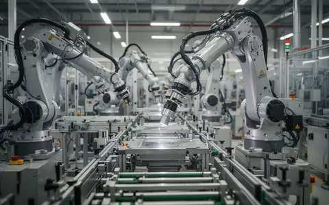 Präzisions-Roboterarme in einer modernen Produktionshalle bei der industriellen Fertigung. - Foto: über boerse-global.de