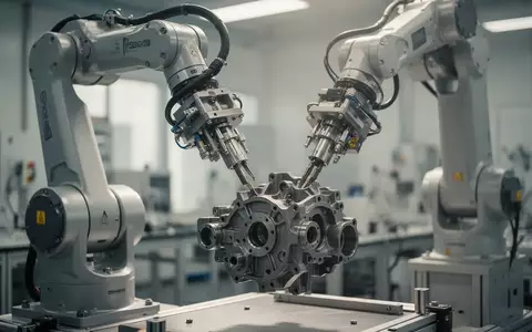 Ein hochmoderner Roboterarm in einem Forschungslabor bei der präzisen Arbeit an einem technischen Bauteil. - Foto: über boerse-global.de