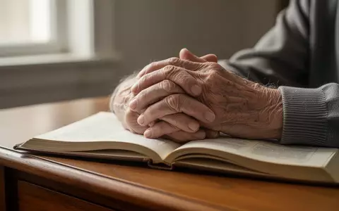 Nahaufnahme der Hände eines älteren Menschen, die nachdenklich auf einem Holztisch ruhen, in natürlichem Licht. - Foto: über boerse-global.de