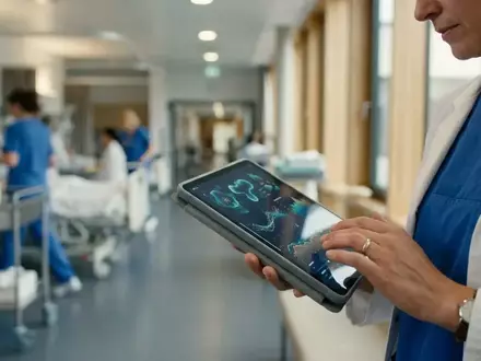 Ein Arzt in einer Klinik betrachtet medizinische Daten auf einem Tablet zur Risikoanalyse von Stoffwechselparametern. - Foto: über boerse-global.de