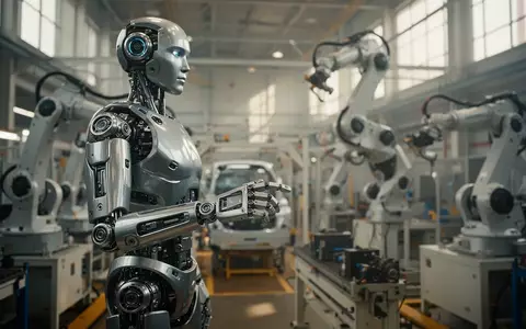 Ein hochmoderner humanoider Roboter steht in einer hellen, sauberen Automobil-Montagehalle. - Foto: über boerse-global.de
