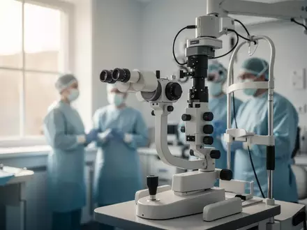 Ein modernes ophthalmologisches Behandlungszimmer mit einem Spaltlampenmikroskop in einer klinischen Umgebung. - Foto: über boerse-global.de