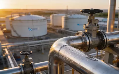Moderne industrielle Wasserstoff-Produktionsanlage bei Sonnenuntergang mit Fokus auf polierte Edelstahlrohre. - Foto: über boerse-global.de