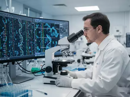 Ein Wissenschaftler untersucht DNA-Sequenzierungsmuster in einem modernen medizinischen Forschungslabor. - Foto: über boerse-global.de