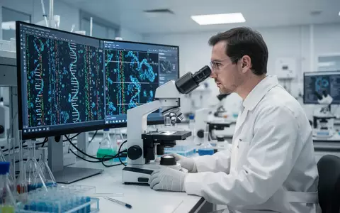 Ein Wissenschaftler untersucht DNA-Sequenzierungsmuster in einem modernen medizinischen Forschungslabor. - Foto: über boerse-global.de