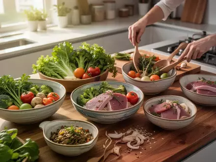 Frische, gesunde Zutaten für eine ausgewogene Mahlzeit in einer hellen, modernen Küche. - Foto: über boerse-global.de