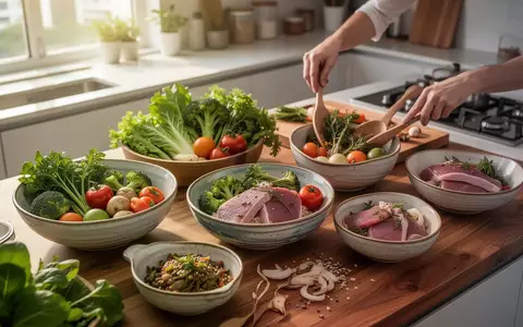 Frische, gesunde Zutaten für eine ausgewogene Mahlzeit in einer hellen, modernen Küche. - Foto: über boerse-global.de