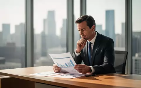 Ein Geschäftsmann sitzt nachdenklich an einem Schreibtisch in einem modernen Büro und prüft Finanzunterlagen. - Foto: über boerse-global.de