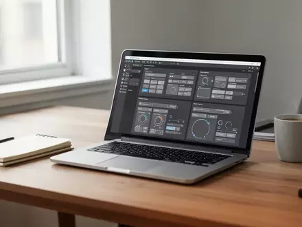 Ein moderner Arbeitsplatz mit einem Laptop, auf dessen Bildschirm verschiedene Benutzeroberflächen-Layouts zu sehen sind. - Foto: über boerse-global.de