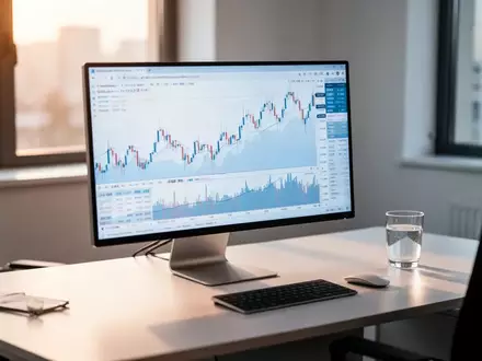 Ein moderner Trading-Arbeitsplatz mit einem Monitor, der Finanz-Charts anzeigt, in einer ruhigen Büroatmosphäre. - Foto: über boerse-global.de