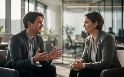 Zwei Kollegen im Gespräch in einem modernen, sonnendurchfluteten Büro, die sich auf menschliche Interaktion konzentrieren. - Foto: über boerse-global.de