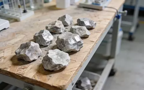 Nahaufnahme von Lithium-Erzproben auf einer Werkbank in einem Industrielabor. - Foto: über boerse-global.de