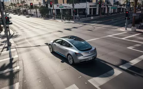 Ein autonomes Fahrzeug fährt bei Tageslicht durch eine städtische Kreuzung in Las Vegas. - Foto: über boerse-global.de